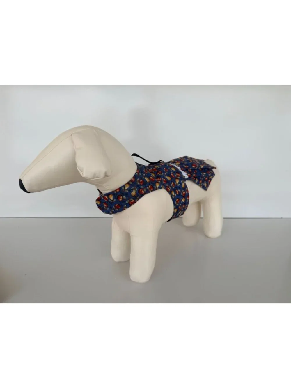 Handmade Small Dog Adjustable Dress Outfit w Harness Apple Pear Ruffle  Blue